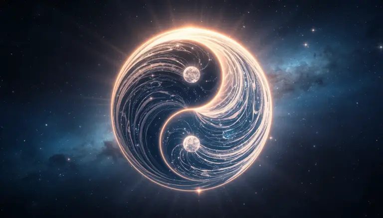 A cosmic glowing Yin and Yang symbol illustrating creative flow